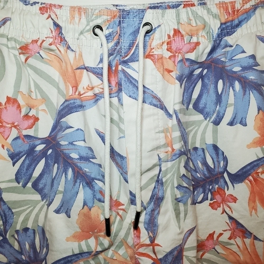 American Eagle Mens Floral Print Pull On Elastic Waist Drawstring Shorts Sz S